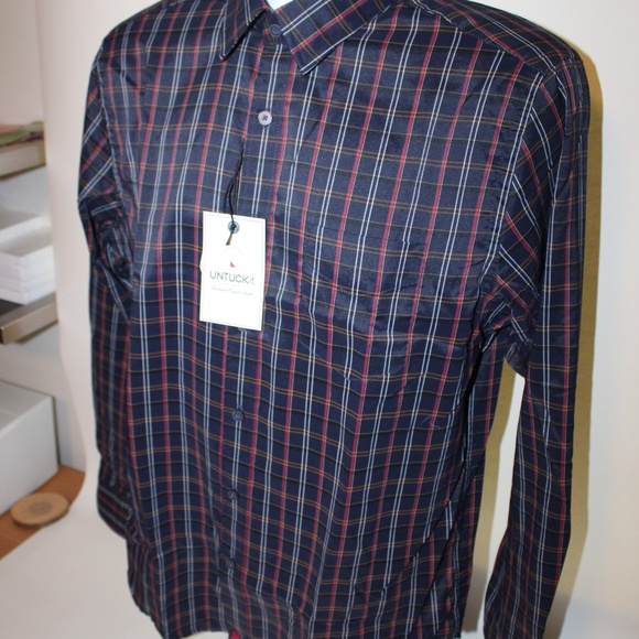 NEW UNTUCKit Valencay Performance Long Sleeve Plaid Button Down Shirt Sz M Slim - Picture 5 of 7